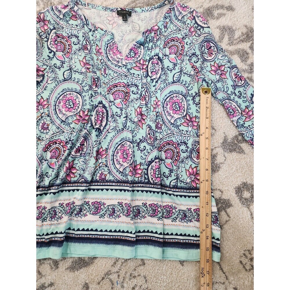 Talbots Women's Boho Floral 3/4 Sleeve V-Neck Top Pima Cotton/Modal Size Medium - Picture 6 of 7
